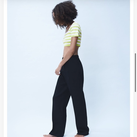 NWT Zara SMALL cropped square-neck green white stripes sweater - Picture 3 of 8